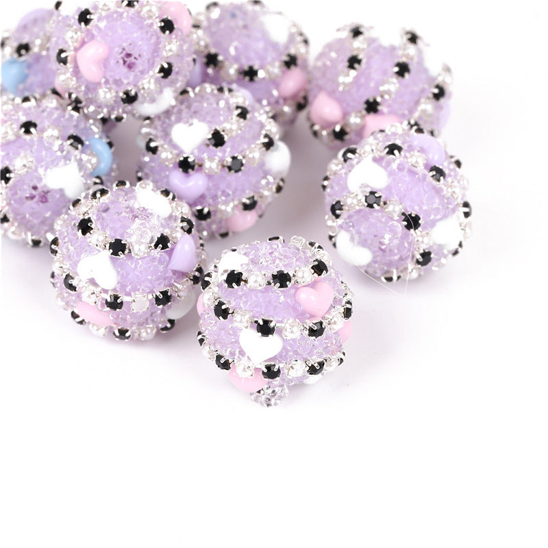Embellished Bubblegum Beads 16mm Heart Embedded Rhinestone 10pcs 9