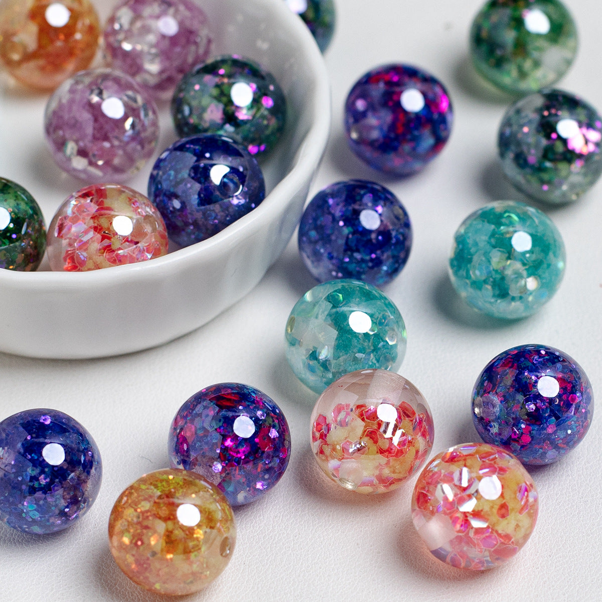 Radiant Glitter Filled Resin Beads 16mm Round Multicolor 10pcs 2