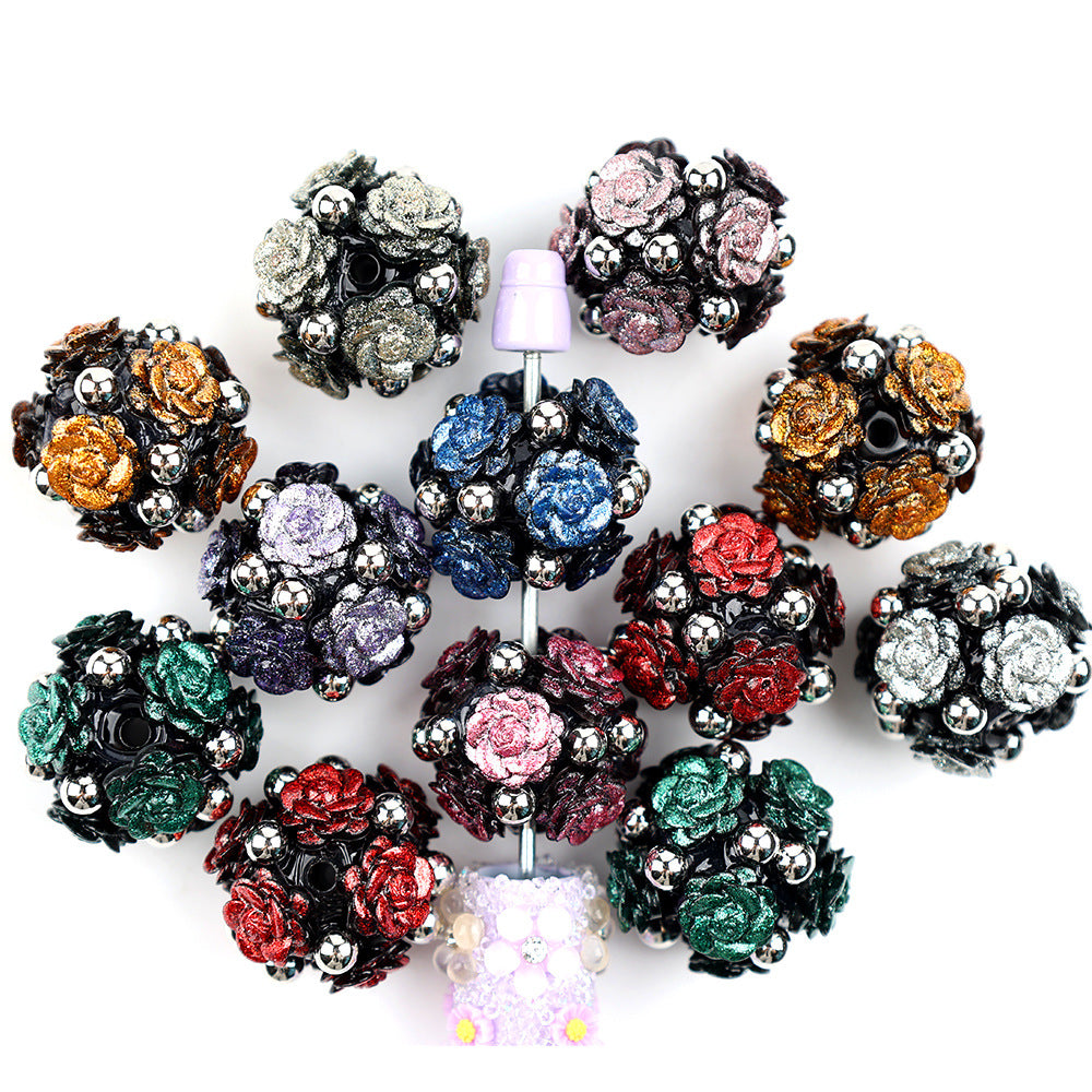 Flower Cluster Clay Beads 22mm Gothic Shimmer Metallic Rose 5pcs 2