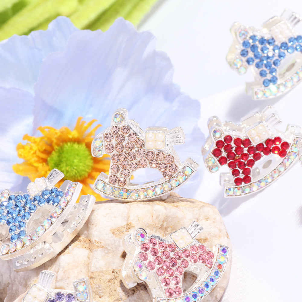 Double Sided Rocking Horse Rhinestone Beads 25mm Encrusted 5pcs