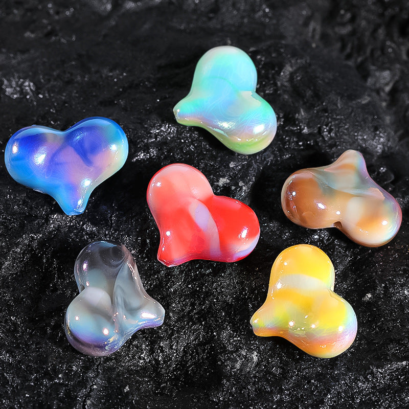 UV Finish Heart Acrylic Beads 21.5mm Vibrant Marbled Colors 50pcs 5