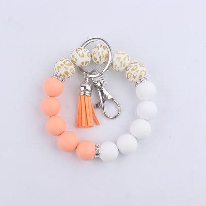 Tassel Leopard Print Silicone Bead Wristlet Keychain Soft Matte 13