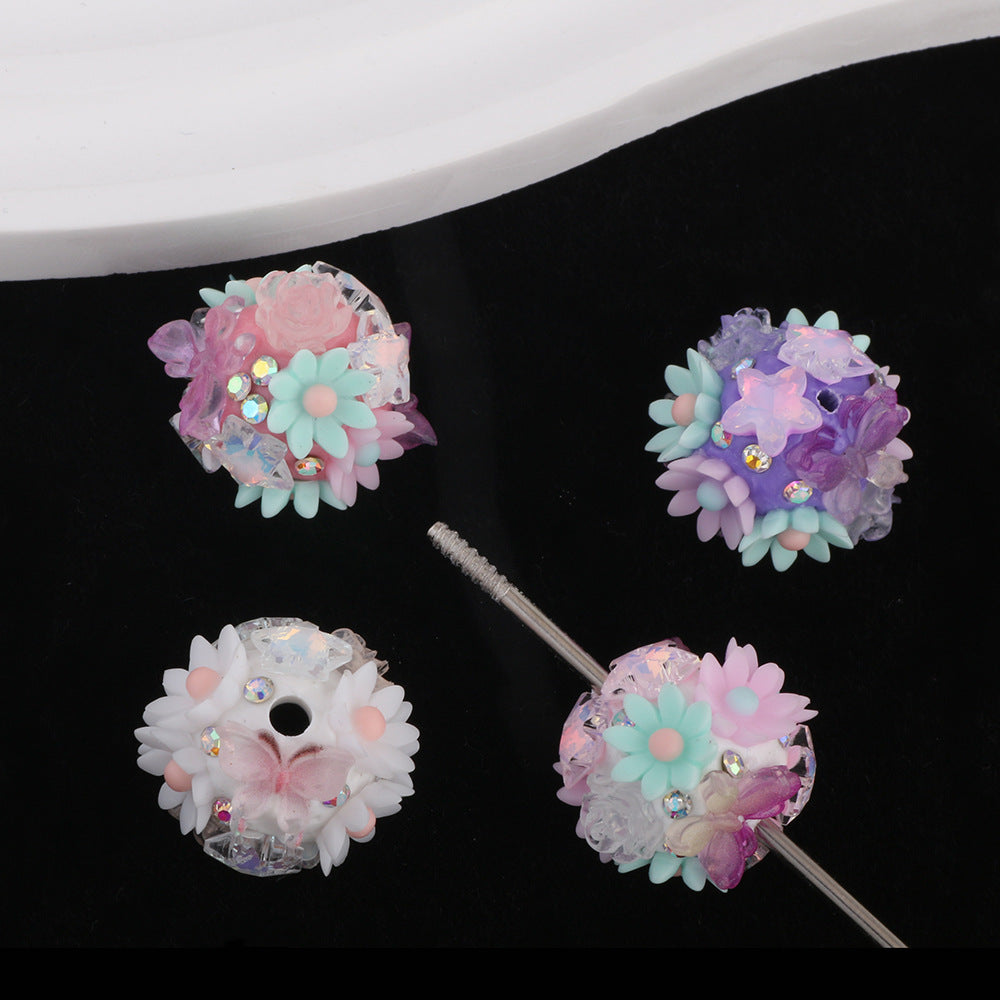 Flower Cluster Clay Beads 19mm Camellia Butterfly Bubblegum 6pcs 3