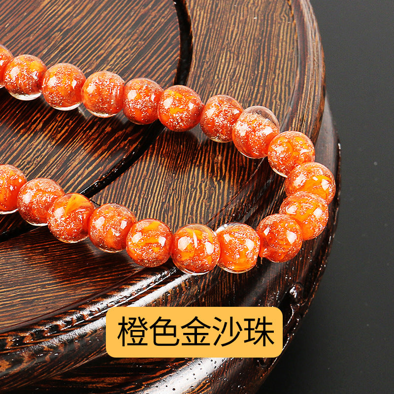 Lampwork Glass Beads Round 8-12mm Dyed Core Gold Foil 100pcs 8