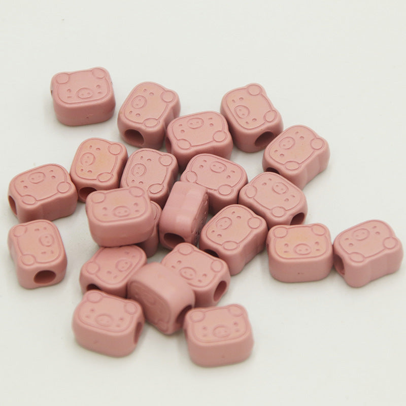 Matte Pig Head Acrylic Beads 12mm Large Hole Blush Pink 100pcs