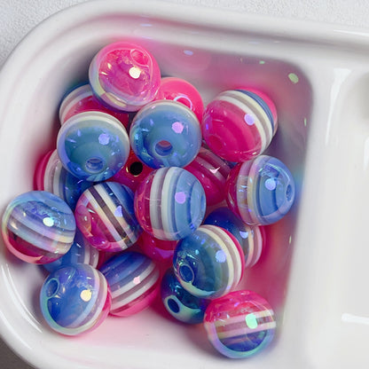 UV Plating Colorful Lollipop Striped Resin Beads 16mm 10pcs 31