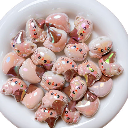 UV Plating Kitten Acrylic Beads 23mm Colorful Two Tone 5pcs 5