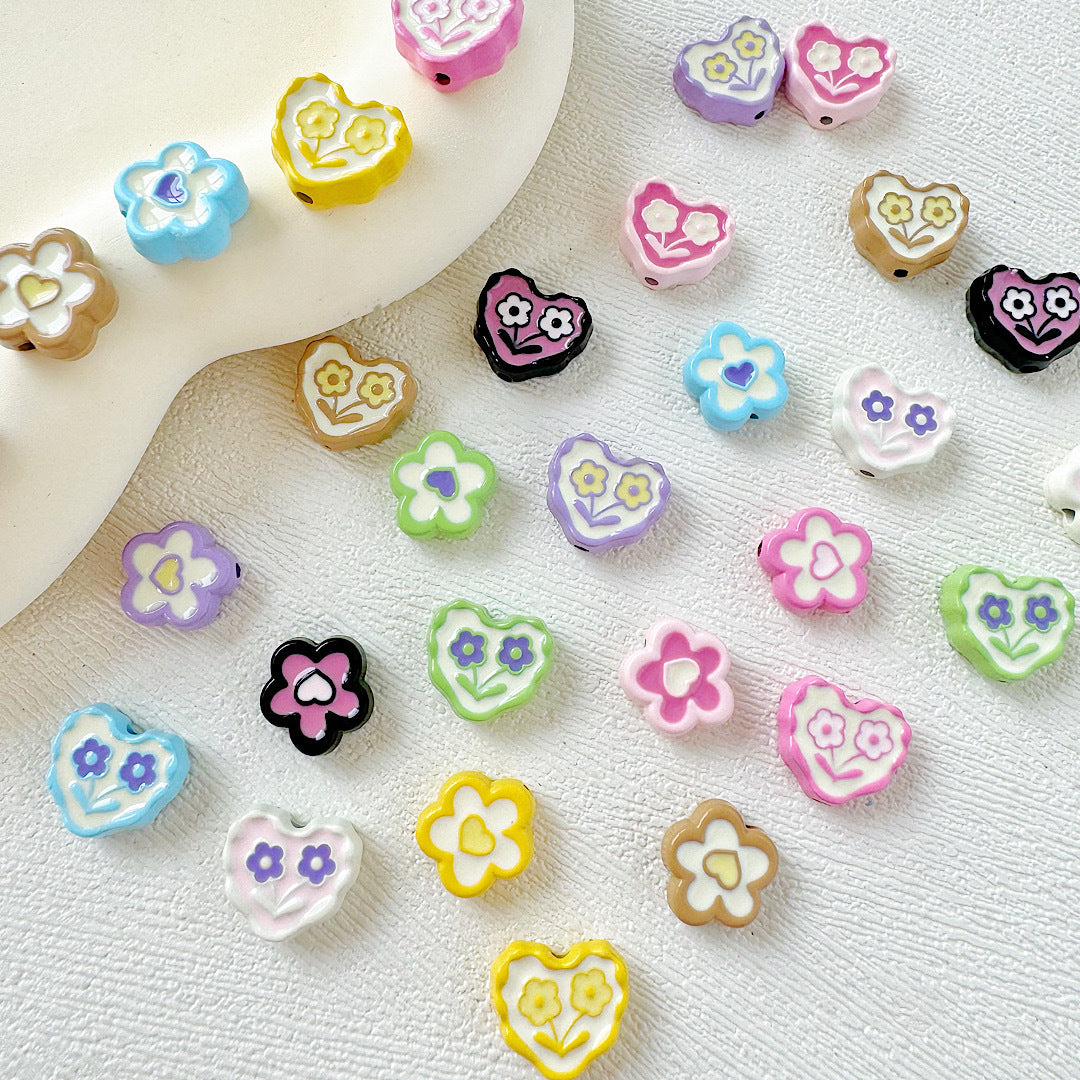 Heart and Flower Metal Beads 10mm Baking Painted Two-Color 20pcs 3