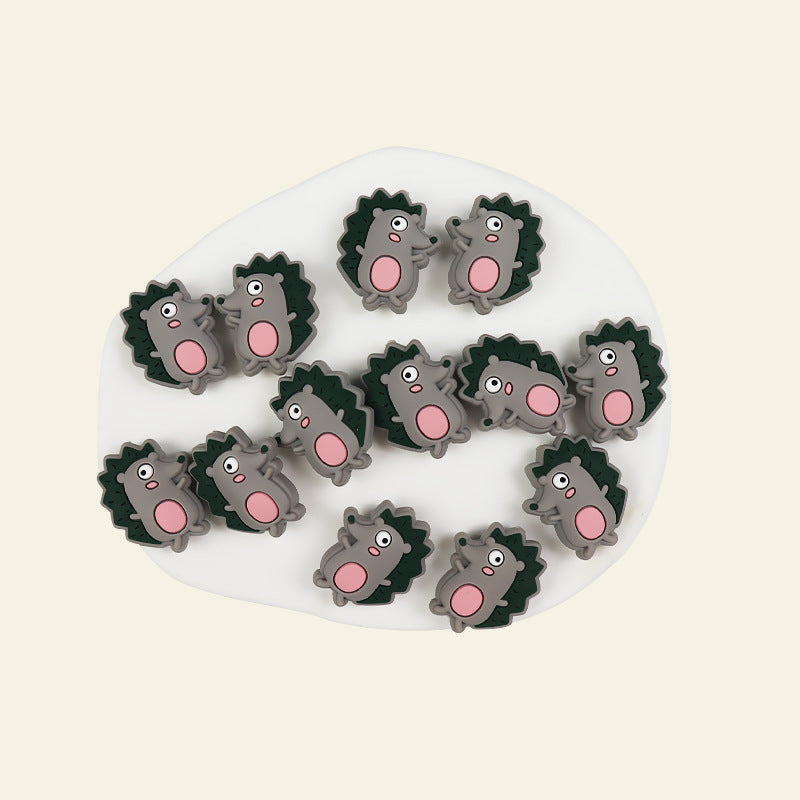 Silicone Focal Beads Hedgehog Colorful Side Profile 20pcs 7