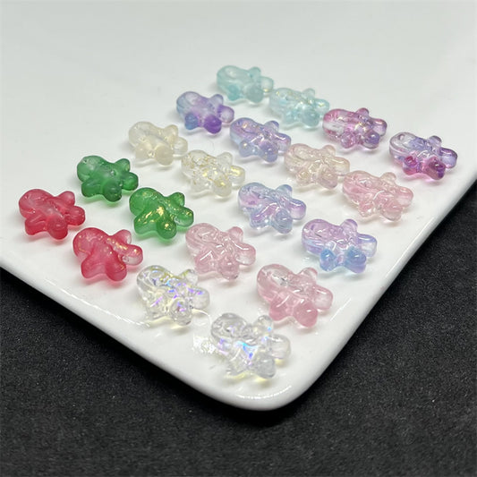 Frosted Gingerbread Man Glass Beads 14x15mm Colorful 100pcs
