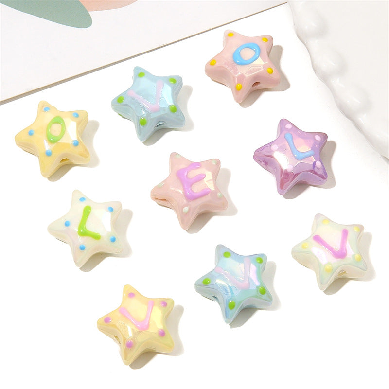 Hand Painted Star Acrylic Beads 19x12mm Pastel Letter 2pcs 5