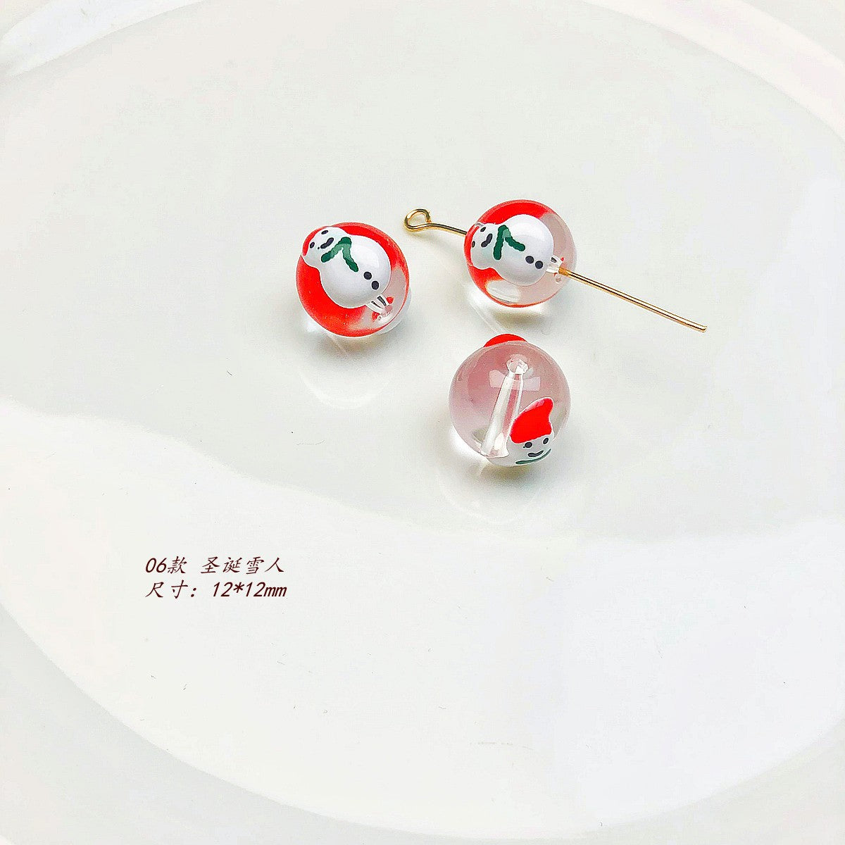 Hand Painted Transparent Glass Beads 12-14mm Christmas Series 1pc 14