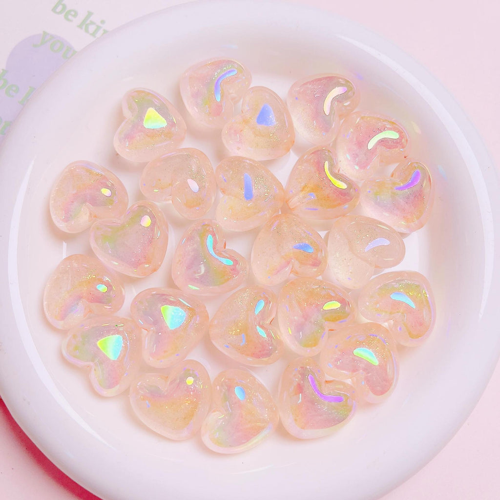 Glow Heart Acrylic Beads 21mm Glitter Iridescent Pastel 10pcs 2
