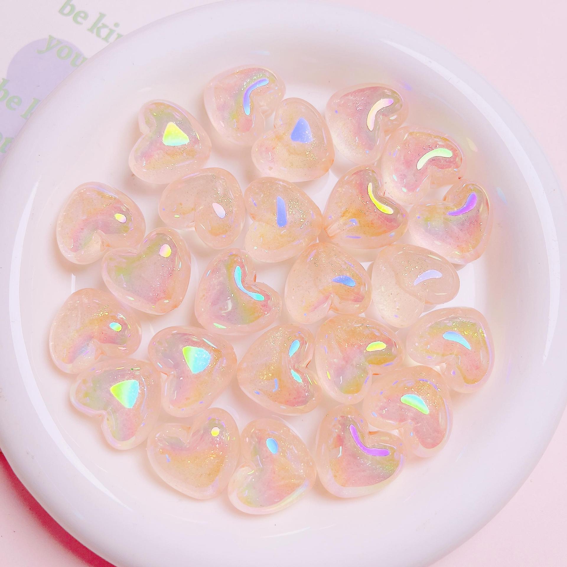 Glow Heart Acrylic Beads 21mm Glitter Iridescent Pastel 10pcs 2