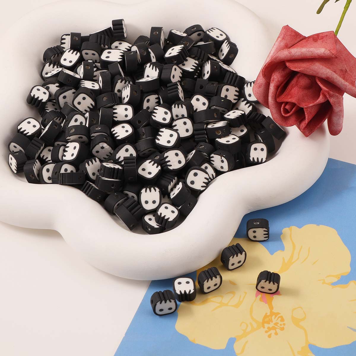 Halloween Ghost Flat Clay Beads 9mm Monochrome Polymer 100pcs 4