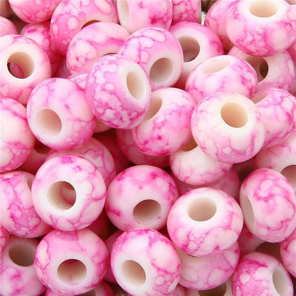 Flat Acrylic Beads 15mm Large Hole Printed Marbled 60pcs 7
