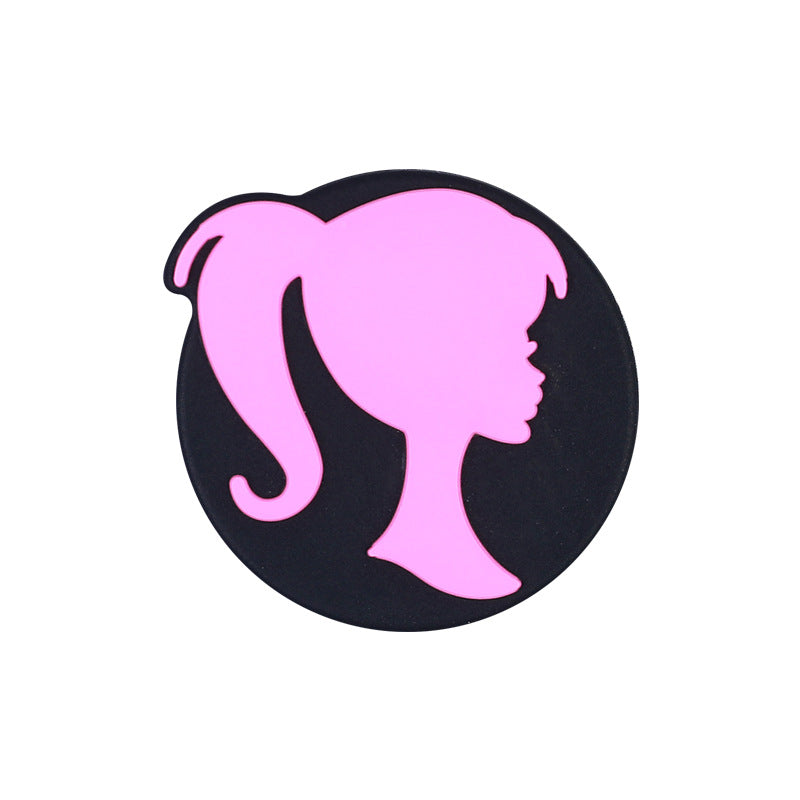 Silicone Focal Beads Barbie Pink Ponytail Circle Badge 20pcs