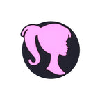 Silicone Focal Beads Barbie Pink Ponytail Circle Badge 20pcs