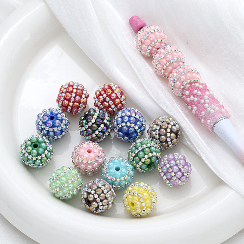 Embellished Bubblegum Beads 20mm Pearl Wrapped with Rhinestone Chain 4pcs 2