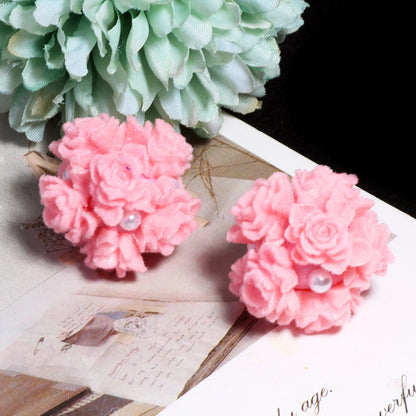 Matte Floral Bubblegum Beads 25mm Rose Cluster Polymer Clay 5pcs 7