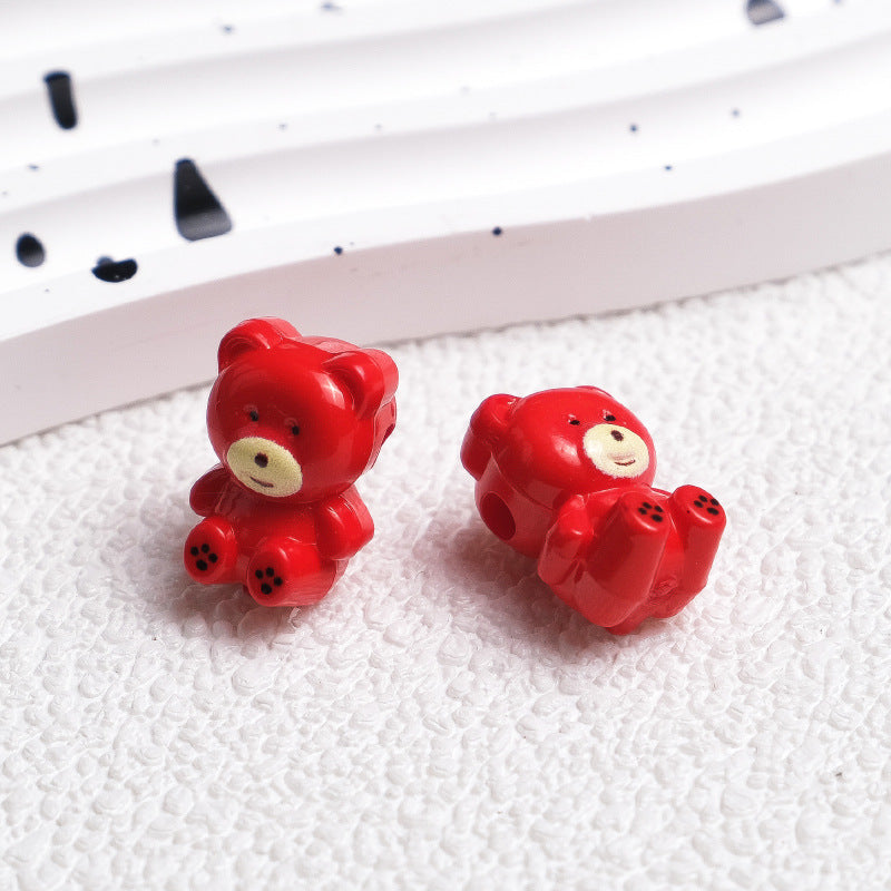 Cartoon Printed Teddy Bear Acrylic Beads 16mm Colorful Mixed 50pcs 12