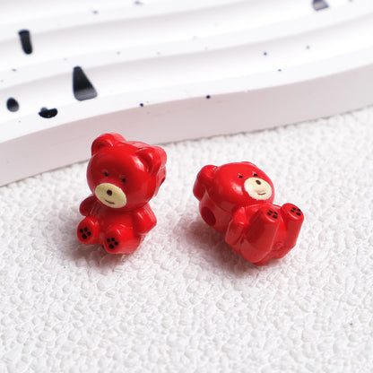 Cartoon Printed Teddy Bear Acrylic Beads 16mm Colorful Mixed 50pcs 12