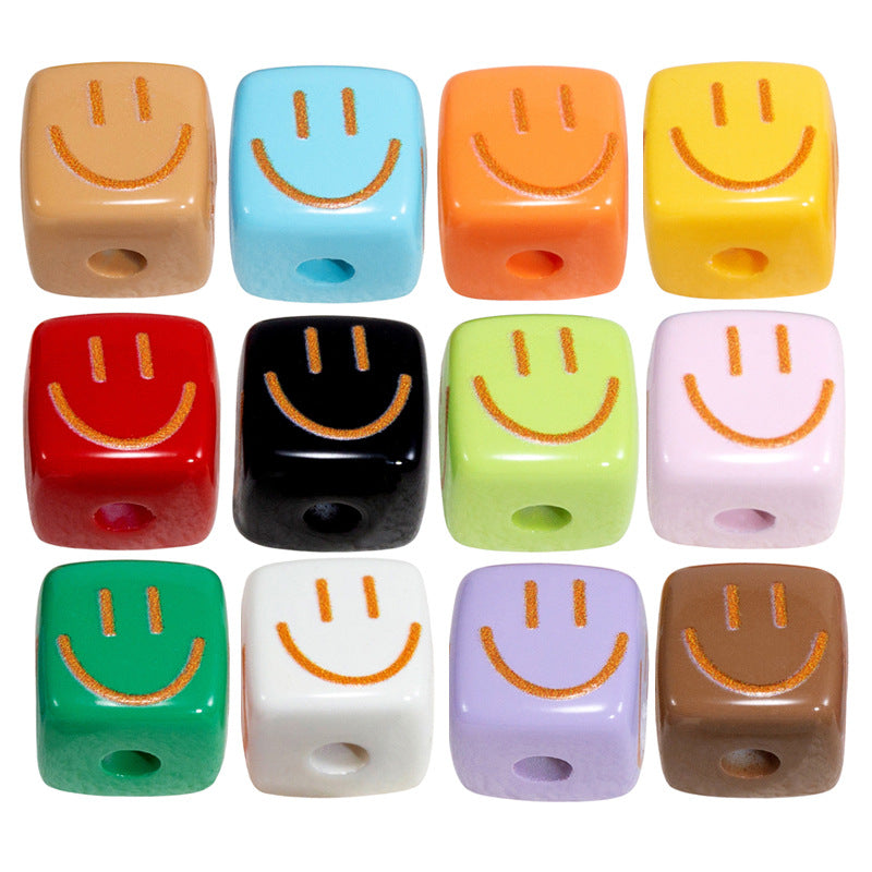 Colorful Smiling Face Acrylic Square Beads 14mm 10pcs 3