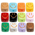 Colorful Smiling Face Acrylic Square Beads 14mm 10pcs 3