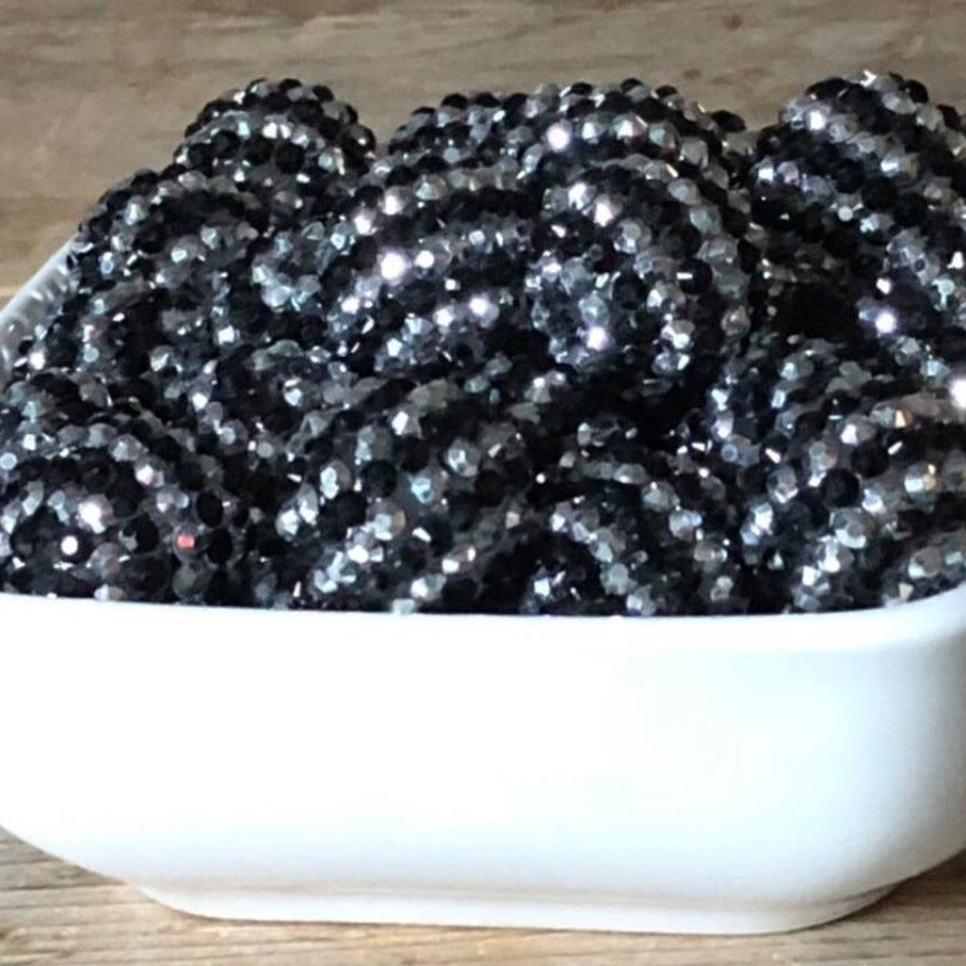 Rhinestone Bubblegum Beads 16-22mm Black Silver Striped Resin 5pcs 2
