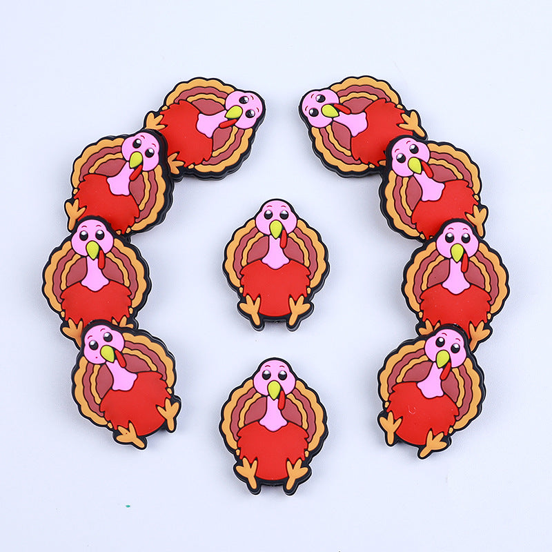 Silicone Focal Beads Thanksgiving Turkey Smiling Face 20pcs 2