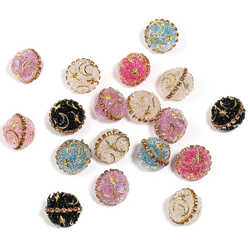 Star Moon Rhinestone Bubblegum Beads 17mm Celestial Design 10pcs 6