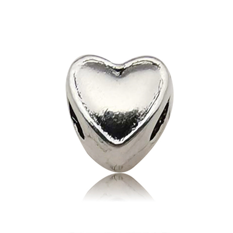 Heart Metal Beads Large Hole Metallic Silver Tone 30pcs 6