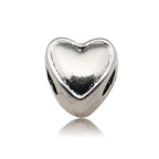 Heart Metal Beads Large Hole Metallic Silver Tone 30pcs 6