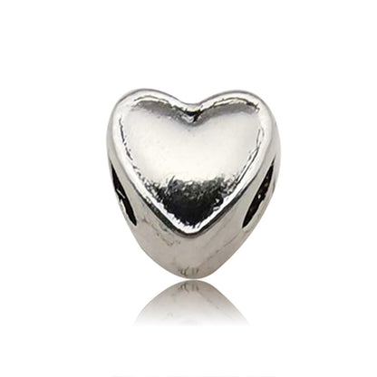 Heart Metal Beads Large Hole Metallic Silver Tone 30pcs 6