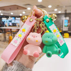 Cartoon Resin Animal Keychain Piglet Dinosaur with Fruit Strap and Bell