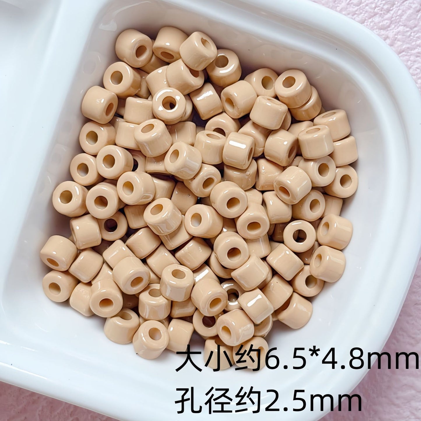 Solid Color Cylindrical Pony Beads Acrylic 6mm 50pcs 13
