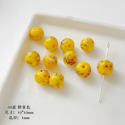 Lampwork Glass Beads Round 10mm Handmade Colorful Confetti 5pcs 11