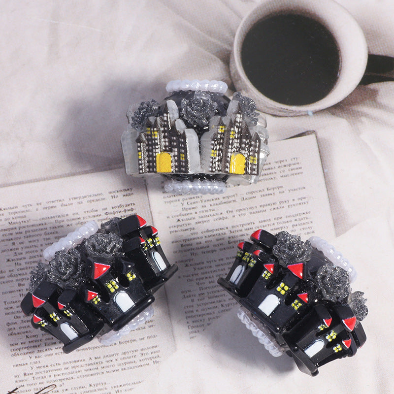 Gothic Castle Polymer Clay Rhinestone Beads 22mm 5pcs