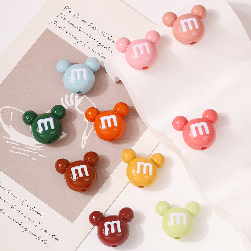 Painted Mickey Head Acrylic Beads 19x22mm Colorful Glossy 50pcs