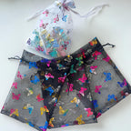 Organza Drawstring Bags Metallic Butterfly Puppy Paw Pattern 10pcs