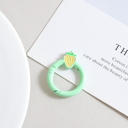 Strawberry Painted Circle Zinc Alloy Trigger Spring Keyrings 6pcs 32mm 15