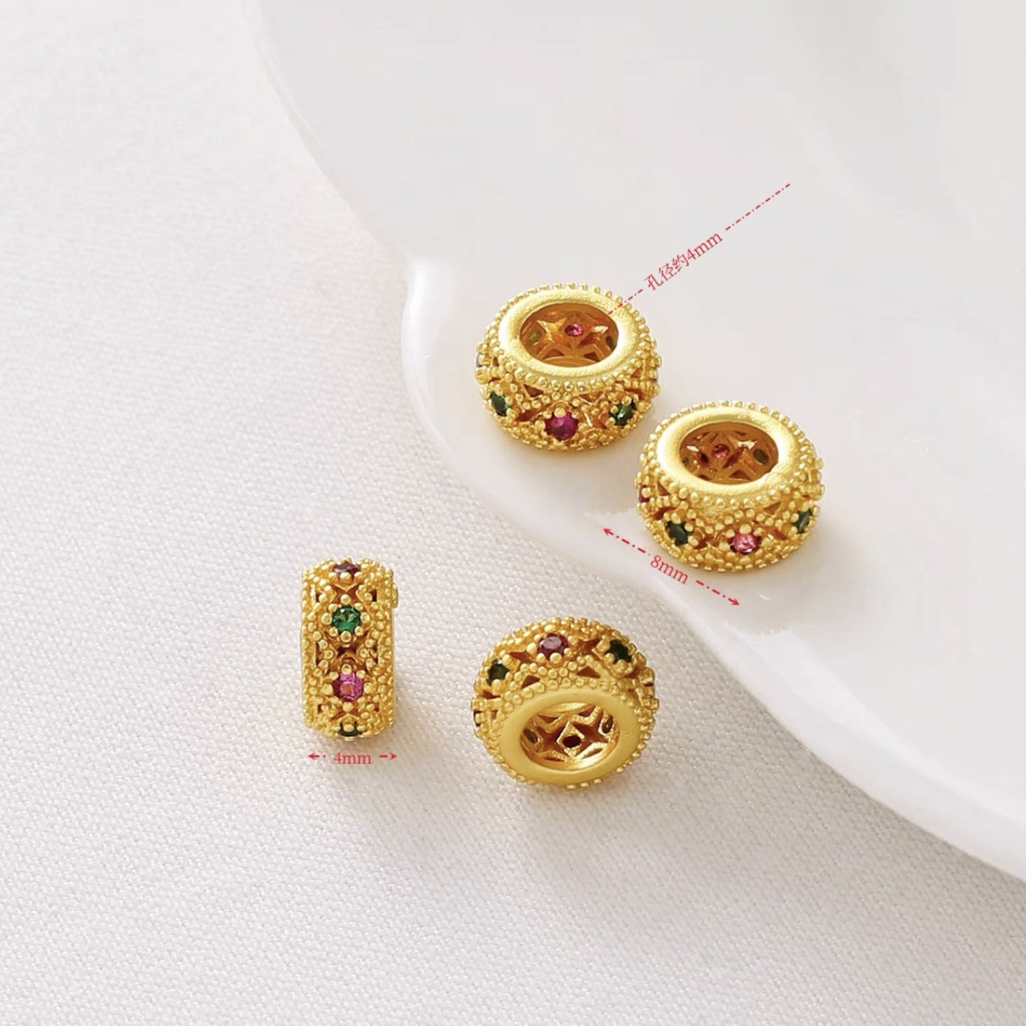 Brass Hollow Zirconia Embedded Spacer Beads 4.5-10mm Vintage 10pcs 3