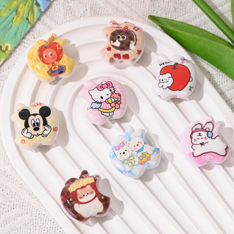 Cartoon Pattern Apple Shaped Acrylic Beads 23mm Playful Design 10pcs 4