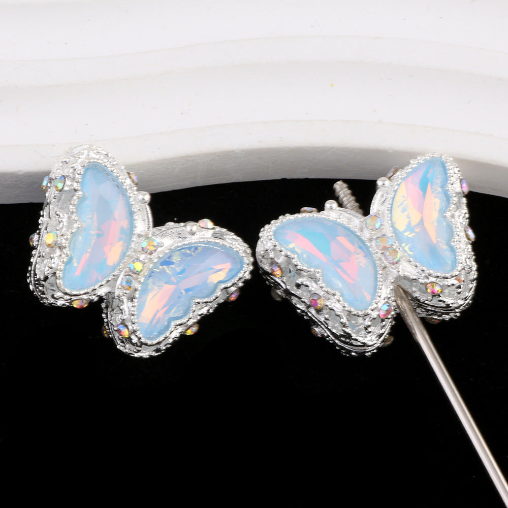 Butterfly Rhinestone Beads 28mm Colorful Silver Alloy 10pcs 12