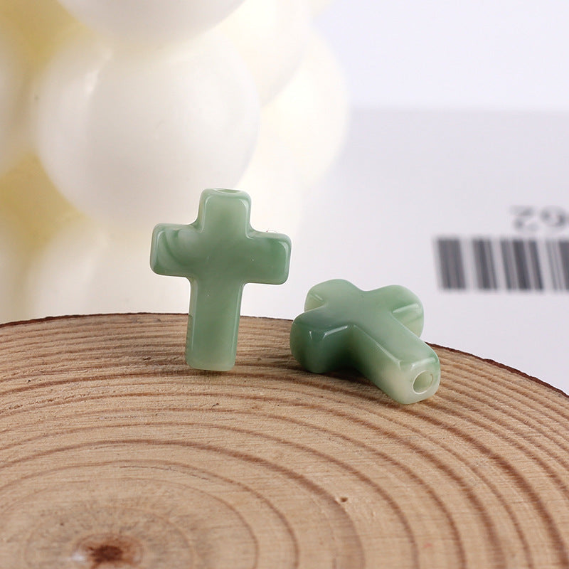Imitation Jade Ink Color Cross Acrylic Beads 15mm Glossy Swirl 100pcs 7