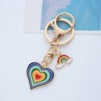 Rainbow Heart Keychain Metal Alloy Gold Tone with Rainbow Cloud Charm 6