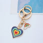 Rainbow Heart Keychain Metal Alloy Gold Tone with Rainbow Cloud Charm 6