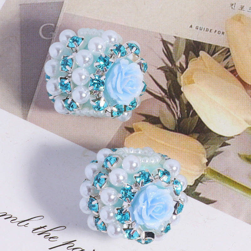 Fancy Rose Rhinestone Beads 25mm Polymer Clay Encrusted 5pcs 7