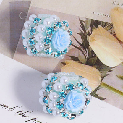 Fancy Rose Rhinestone Beads 25mm Polymer Clay Encrusted 5pcs 7