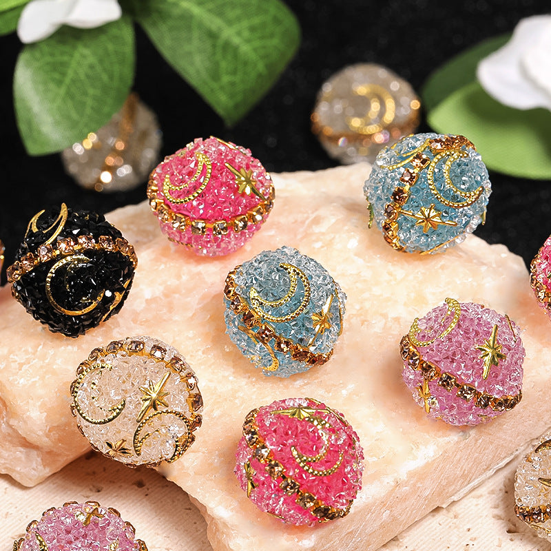 Star Moon Rhinestone Bubblegum Beads 17mm Celestial Design 10pcs